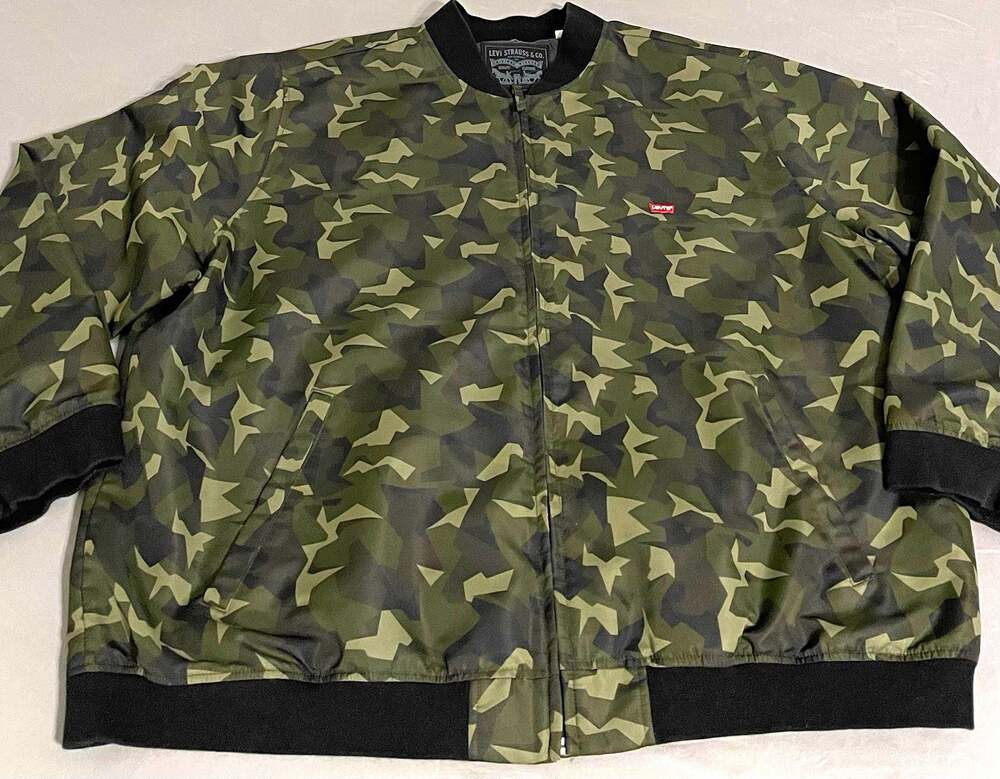 Levi's Baker Bomber Flight Jacket Mens 3XL Green Geometric Camo Lightweight